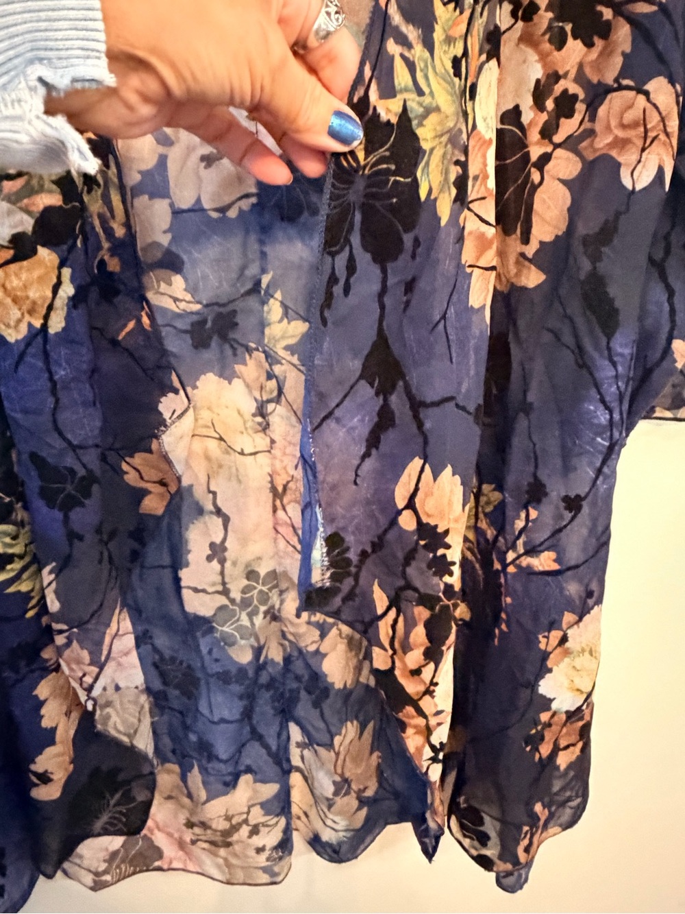 Papillon Velvet Burnout Floral Kimono Cardigan | Navy Bo - Picture 6 of 8